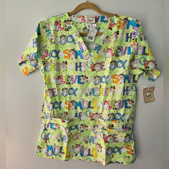 Cottonality Scrub Top Small Green Nurse - Picture 1 of 11